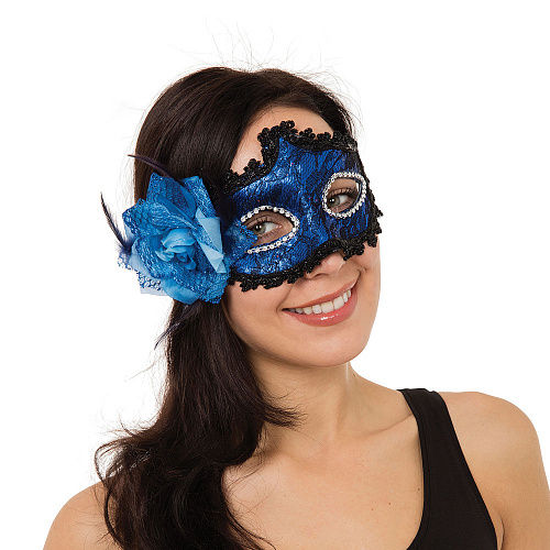Синяя венецианская маска с цветком «Коломбина» 
