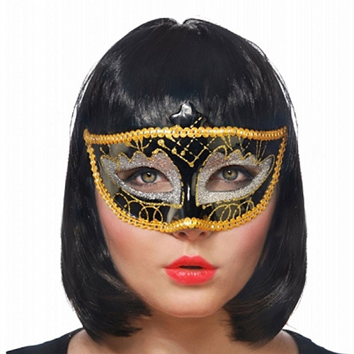 Черная венецианская маска с золотым рисунком 