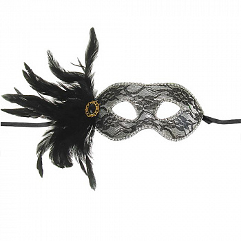 Венецианская маска кружева на серебре с перьями 