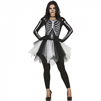 Черный костюм скелета на Хэллоуин для девушки
