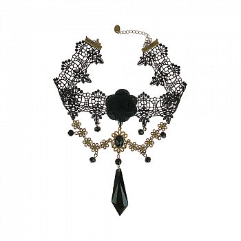 Чёрное кружевное ожерелье с кристаллом