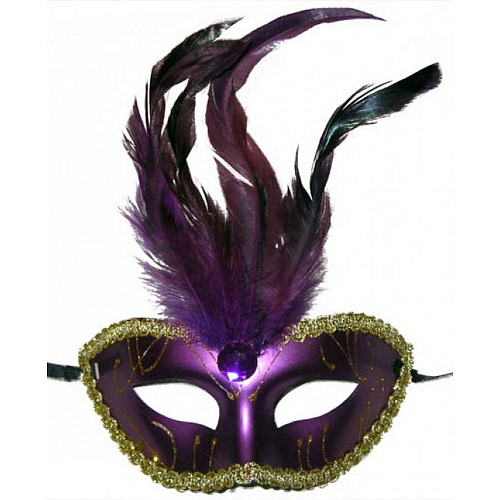 Фиолетовая венецианская маска с перьями 