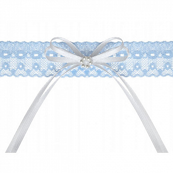 Голубая кружевная подвязка с белой лентой и украшением