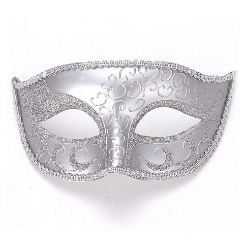 Серебряная венецианская маска с лентами 