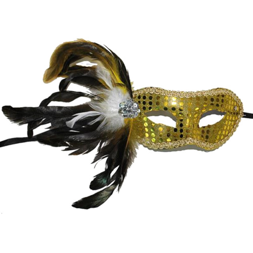Золотая венецианская маска с перьями 