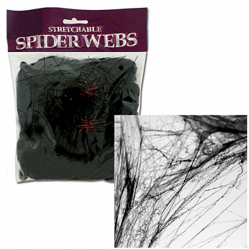 Черная паутина с пауком 20 г - украшение на Хэллоуин