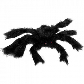 Чёрный мохнатый паук - украшение на Хэллоуин