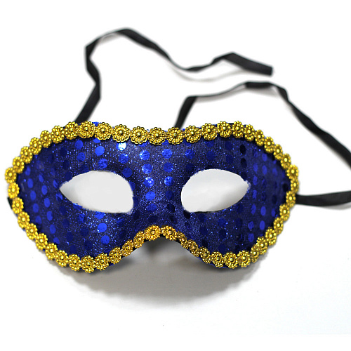 Синяя венецианская маска «Коломбина» с пайетками 