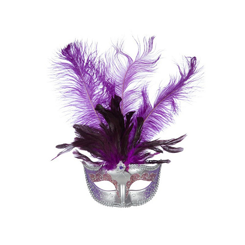 Маска венецианская фиолетовая с перьями 