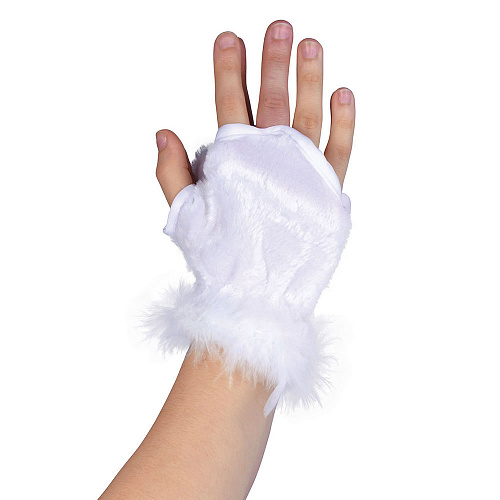 Детские белые пушистые перчатки - лапки зайки/кошечки