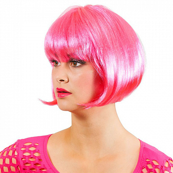 Розовый парик каре с челкой
