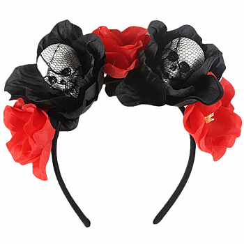 Ободок на Хэллоуин «Розы с черепами»