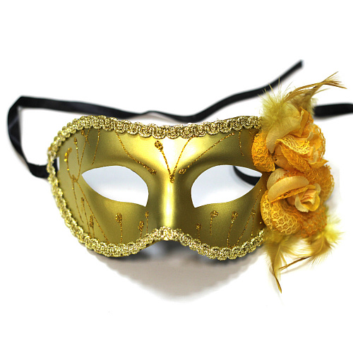 Золотая венецианская маска «Коломбина» с цветком 
