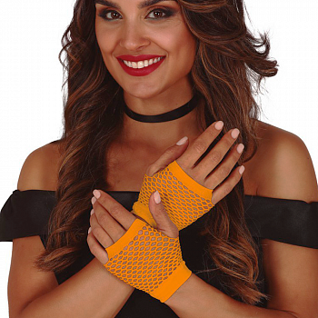Оранжевые короткие перчатки в сеточку