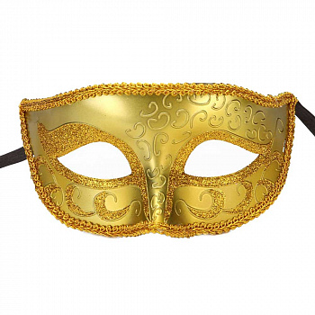 Золотая венецианская маска на лентах 