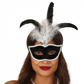 Венецианская маска с перьями «Черный вельвет» 