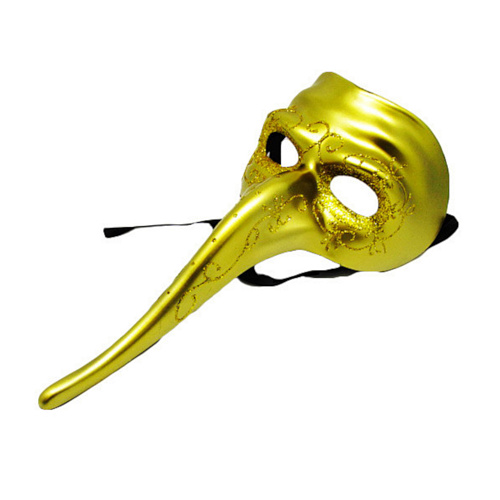 Золотая венецианская маска с длинным носом 