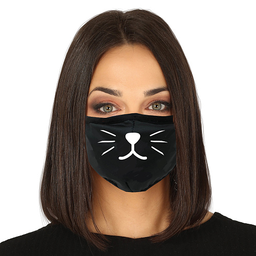Черная маска с мордочкой кота на рот